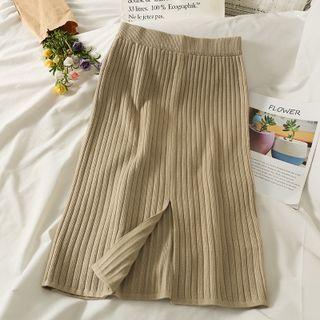 Glitter Slit-back Knit Midi Skirt