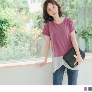 Striped Panel Mock Two Piece Short Sleeve Top