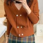 V-neck Double-breasted Knit Cardigan