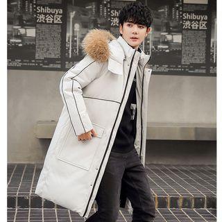 Contrast Trim Hooded Long Parka