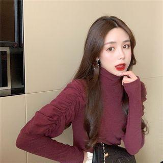 Turtleneck Long-sleeve Crinkled Top