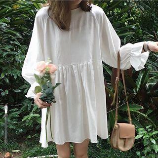 Long-sleeve Ruffle-hem Shift Dress