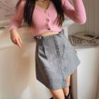 Pintuck-waist Wool Blend Mini Skirt