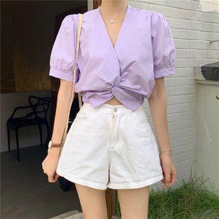 Short Sleeve V-neck Crop Top