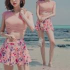 Set: Short-sleeve Swim Top + Floral Print Skirt