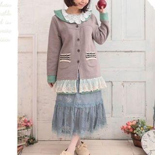 Pocketed Lace Panel Buttoned Jacket