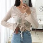 Drawstring Cropped Long-sleeve Top Almond - One Size