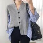 Mock Two-piece Striped Panel Cardigan Gray - One Size