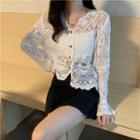 Lace Button-up Long-sleeve Cardigan