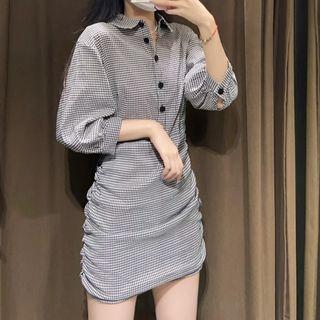 Long-sleeve Houndstooth Bodycon Dress