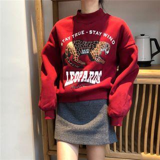 Long-sleeve Fleece-lined Pullover / Woolen Mini Skirt
