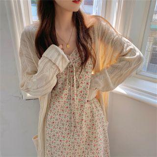 Cardigan / Spaghetti Strap Floral Print Dress