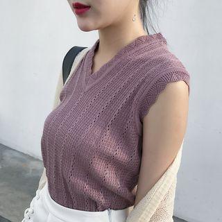 Plain V-neck Cutout Knit Tank Top