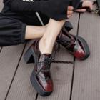 Square-toe Platform Chunky Heel Lace-up Brogue Shoes