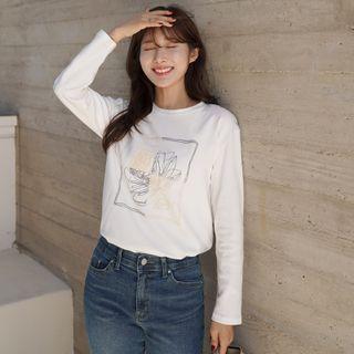 Round-neck Rose-illustrated T-shirt