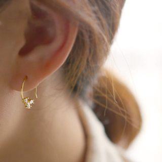 Sterling Silver Rhinestone Leaf Earring