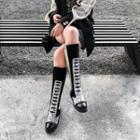 Faux Leather Snake-print Paneled Platform Tall Boots