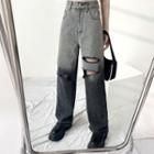 Gradient Cutout Straight Leg Denim Jeans