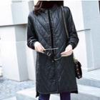 Faux Leather Button Coat