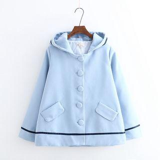 Contrast Trim Hooded Single-breasted Jacket