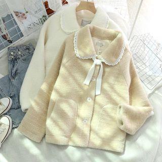 Faux Shearling Single Breasted Bow Jacket