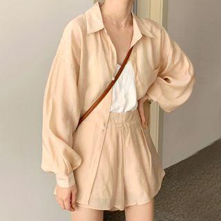 Set: Long-sleeve Shirt + Wide-leg Shorts