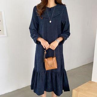 Wide-collar Ruffle-hem Corduroy Dress
