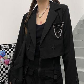 Plain Cropped Blazer / Layered Chain Brooch