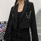 Plain Cropped Blazer / Layered Chain Brooch