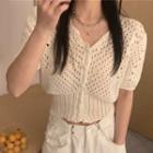 Short-sleeve Corchet Knit Top White - One Size