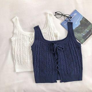 Plain Lace-up Knit Strap Top