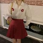 Flower Shirt / Patterned Pleated Skirt