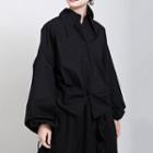 Plain Drawstring Long-sleeve Blouse Black - One Size