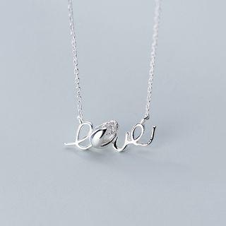 925 Sterling Silver Love Lettering Pendant Necklace S925 Silver - Necklace - Silver - One Size