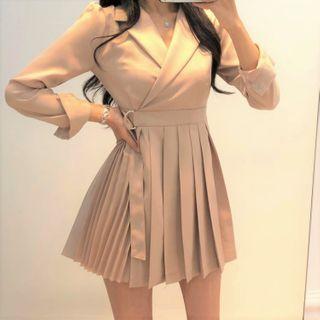 Pleated Belted Blazer Dress