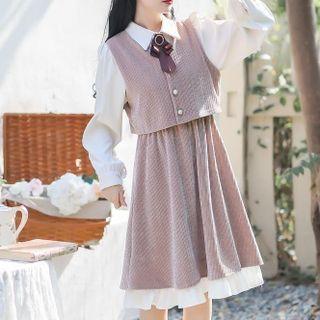 Mock Two-piece Bow Midi Dress