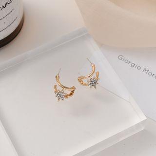 Moon & Star Rhinestone Earring 1 Pair - 925silver Earrings - Gold - One Size
