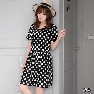 Short Sleeve Dot Printed Dress