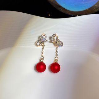 Butterfly Rhinestone Faux Pearl Alloy Dangle Earring 1 Pair - Red - One Size
