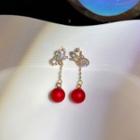 Butterfly Rhinestone Faux Pearl Alloy Dangle Earring 1 Pair - Red - One Size