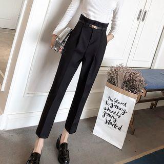 Long-sleeve Plain Top + High-waist Plain Dress Pants