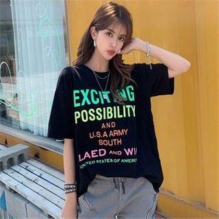 Drop-shoulder Letter-printed Long T-shirt