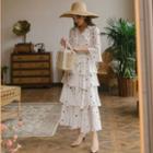 Bell-sleeve Star Patterned Maxi Layered Dress
