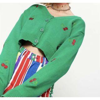Long Sleeve Cherry Print Crop Cardigan