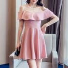 Short-sleeve Cold Shoulder Ruffled A-line Mini Dress