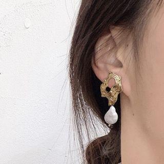 Geometric Freshwater Pearl Drop Earring 1 Pair - Gold - One Size