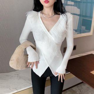 Fringed Wrapped Knit Top