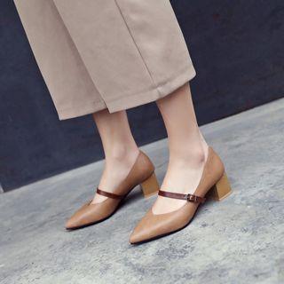 Chunky-heel Pointy-toe Mary Jane Pumps