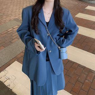 Plain Single-breasted Blazer / Accordion Pleat Skirt