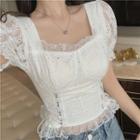 Puff-sleeve Lace Crop Top White - One Size
